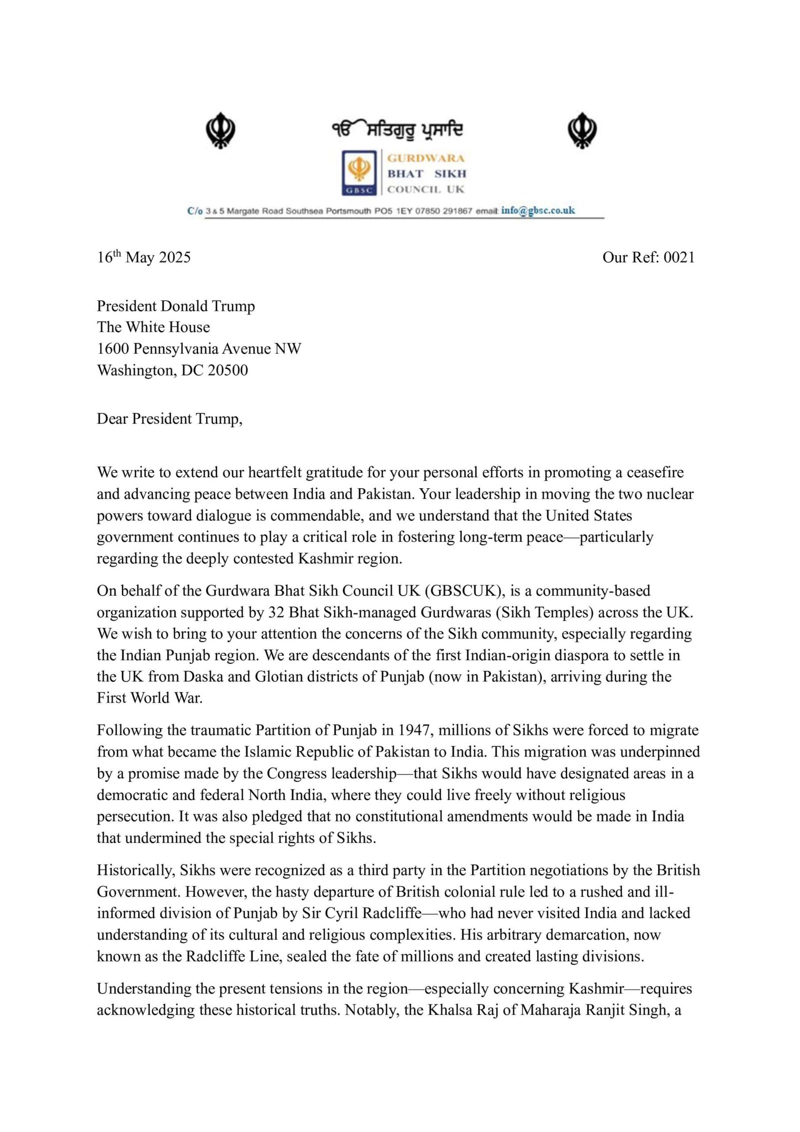 Letter to Trump page 1 GBSCUK